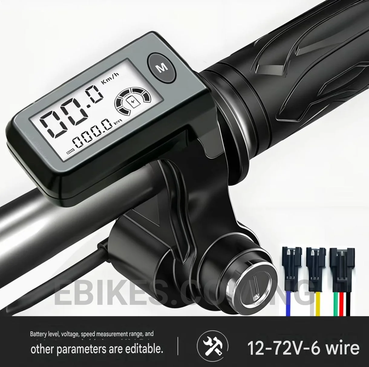 12 - 72V 6 Wires Electric Bike Throttle with LCD Display and Key Ignition