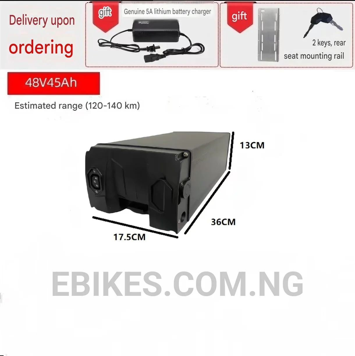 48V 45Ah Universal Rear-Mounted Lithium Battery Pack for Electric Bicycles With Charger