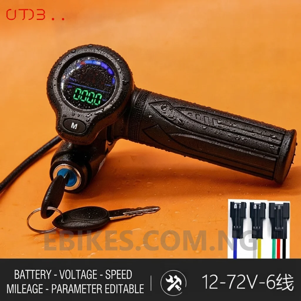 12 - 72V 6 Wires Electric Bike Throttle with Multicolour LCD Display and Key Ignition
