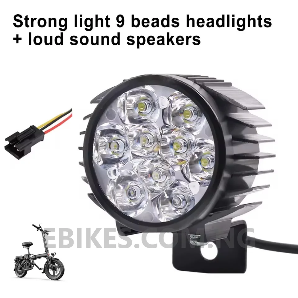 9 Beads LED Electric Bike Headlight with Integrated Horn